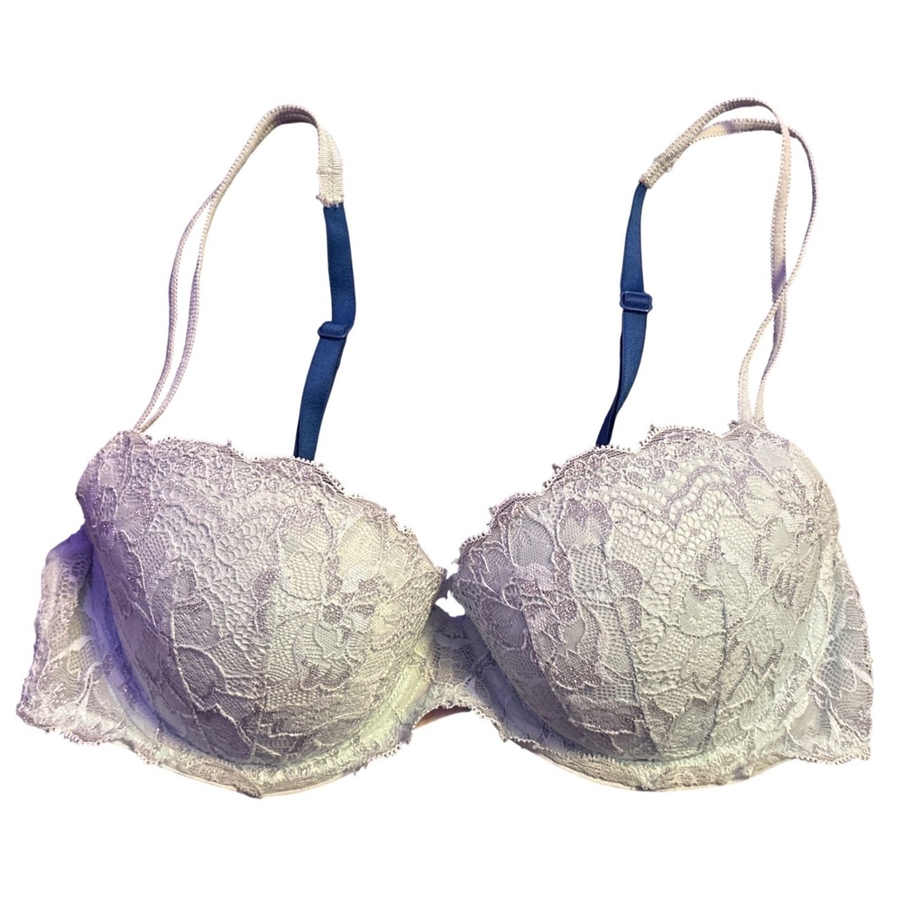 Victoria's Secret PINK Lace Push Up Bra Light Blue Hot Pink Underwire 34C